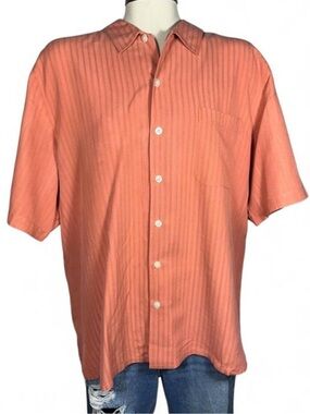 Croft & Barrow Men's Short-Sleeve Coral Striped Button Down Shirt Large